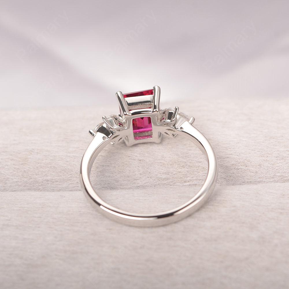 Emerald Cut Ruby Ring Sterling Silver - Palmary