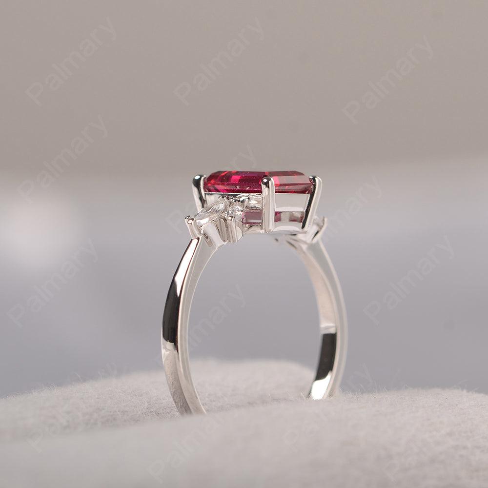 Emerald Cut Ruby Ring Sterling Silver - Palmary