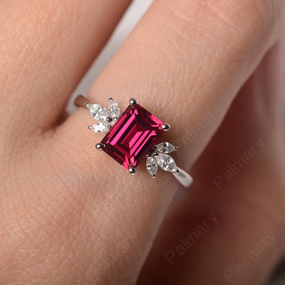 Emerald Cut Ruby Ring Sterling Silver - Palmary