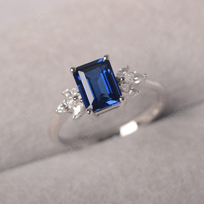 Emerald Cut Sapphire Ring Sterling Silver - Palmary
