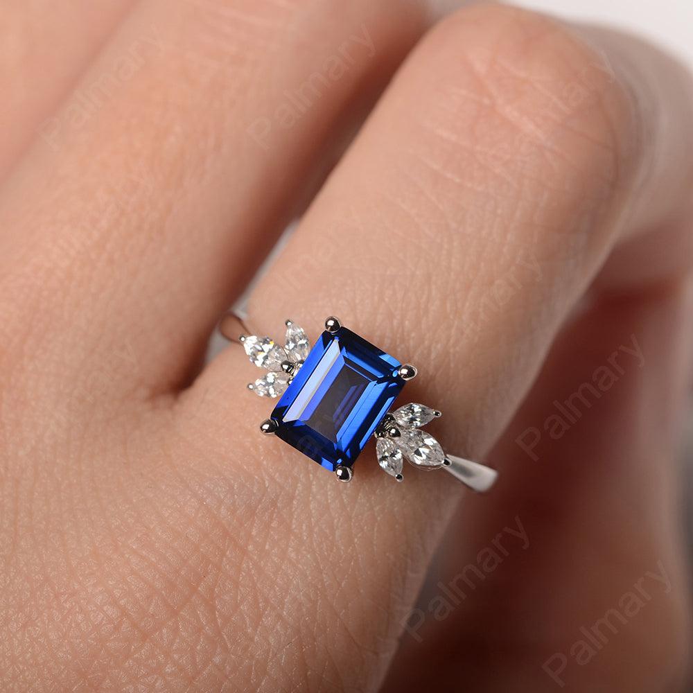 Emerald Cut Sapphire Ring Sterling Silver - Palmary