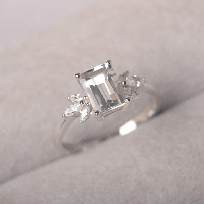 Emerald Cut White Topaz Ring Sterling Silver - Palmary