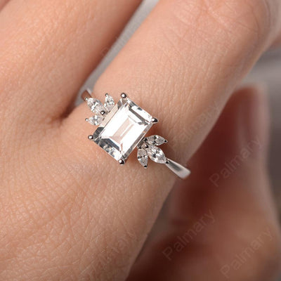 Emerald Cut White Topaz Ring Sterling Silver - Palmary