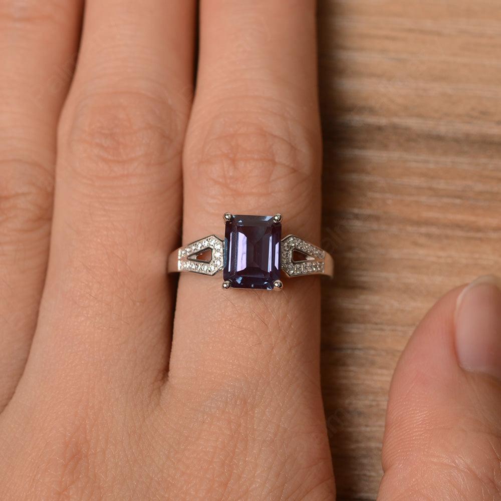 Emerald Cut Split Alexandrite Engagement Rings - Palmary