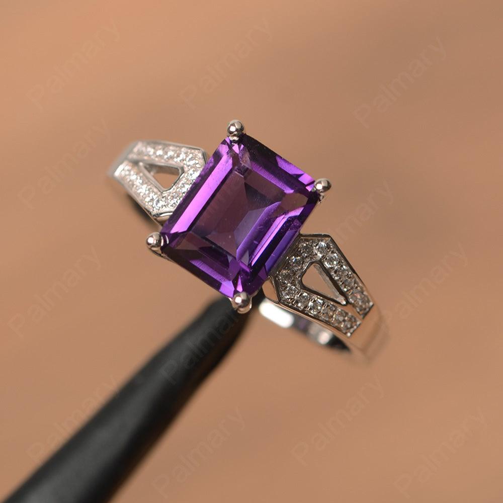 Emerald Cut Split Amethyst Engagement Rings - Palmary