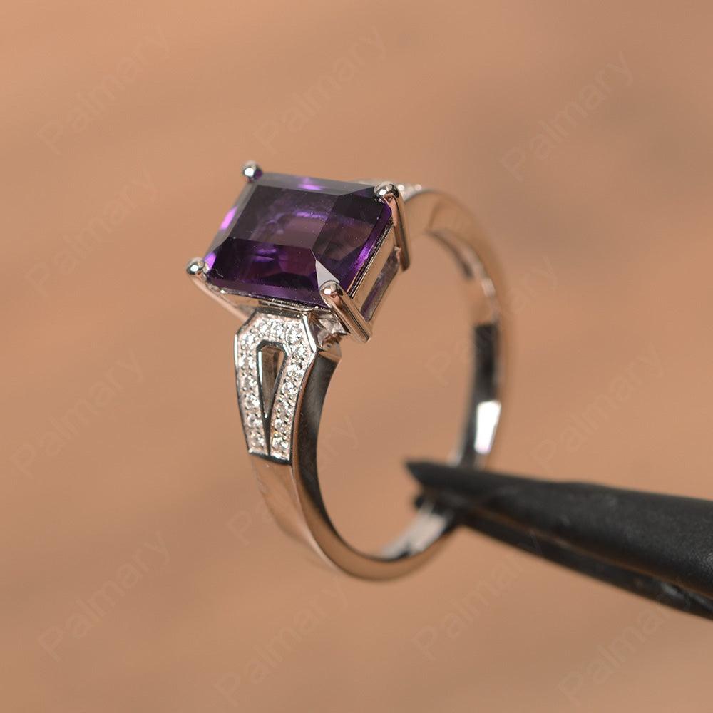 Emerald Cut Split Amethyst Engagement Rings - Palmary