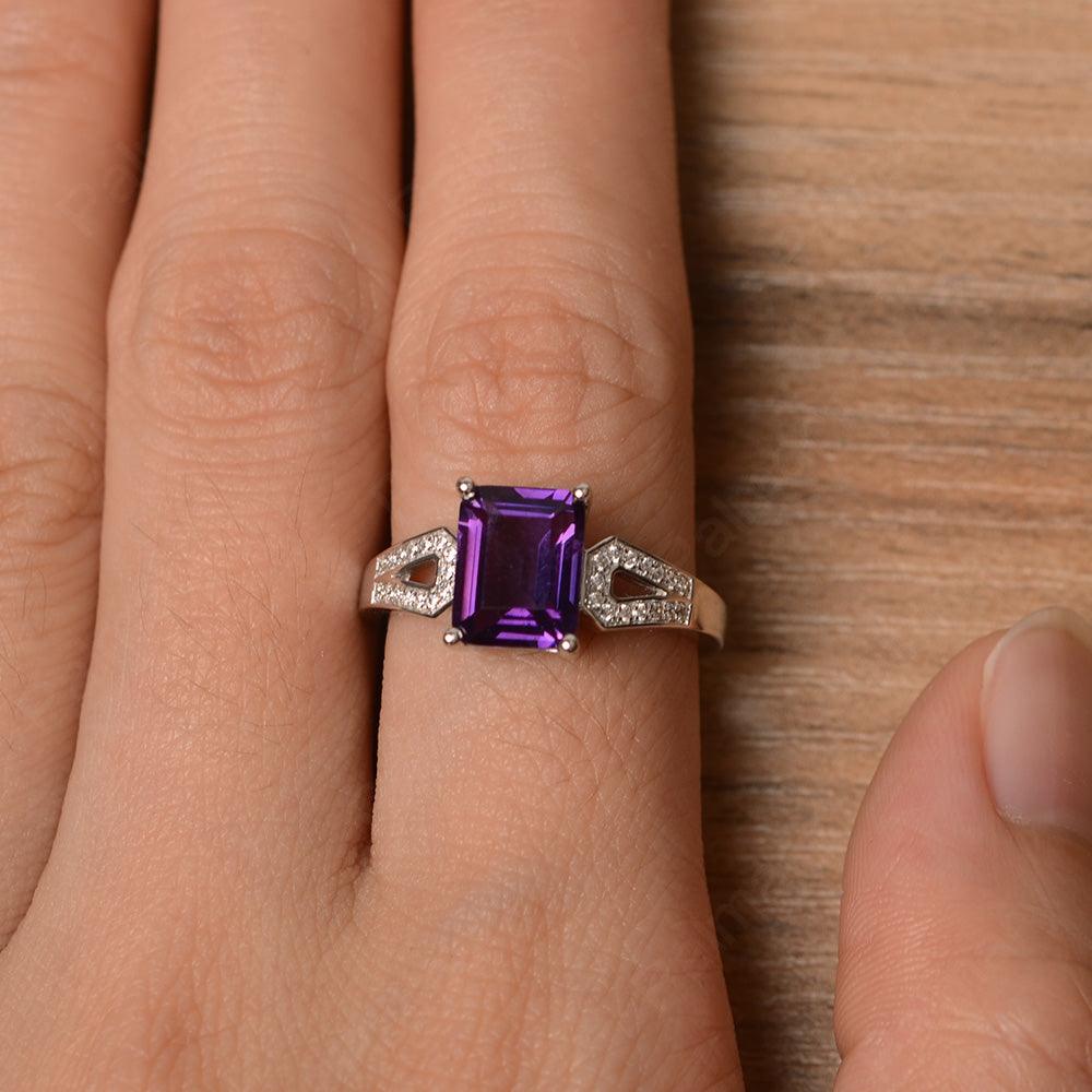 Emerald Cut Split Amethyst Engagement Rings - Palmary