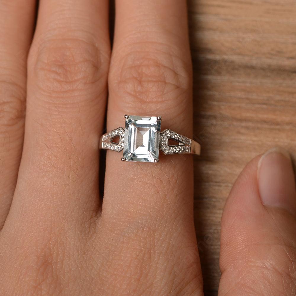 Emerald Cut Split Aquamarine Engagement Rings - Palmary