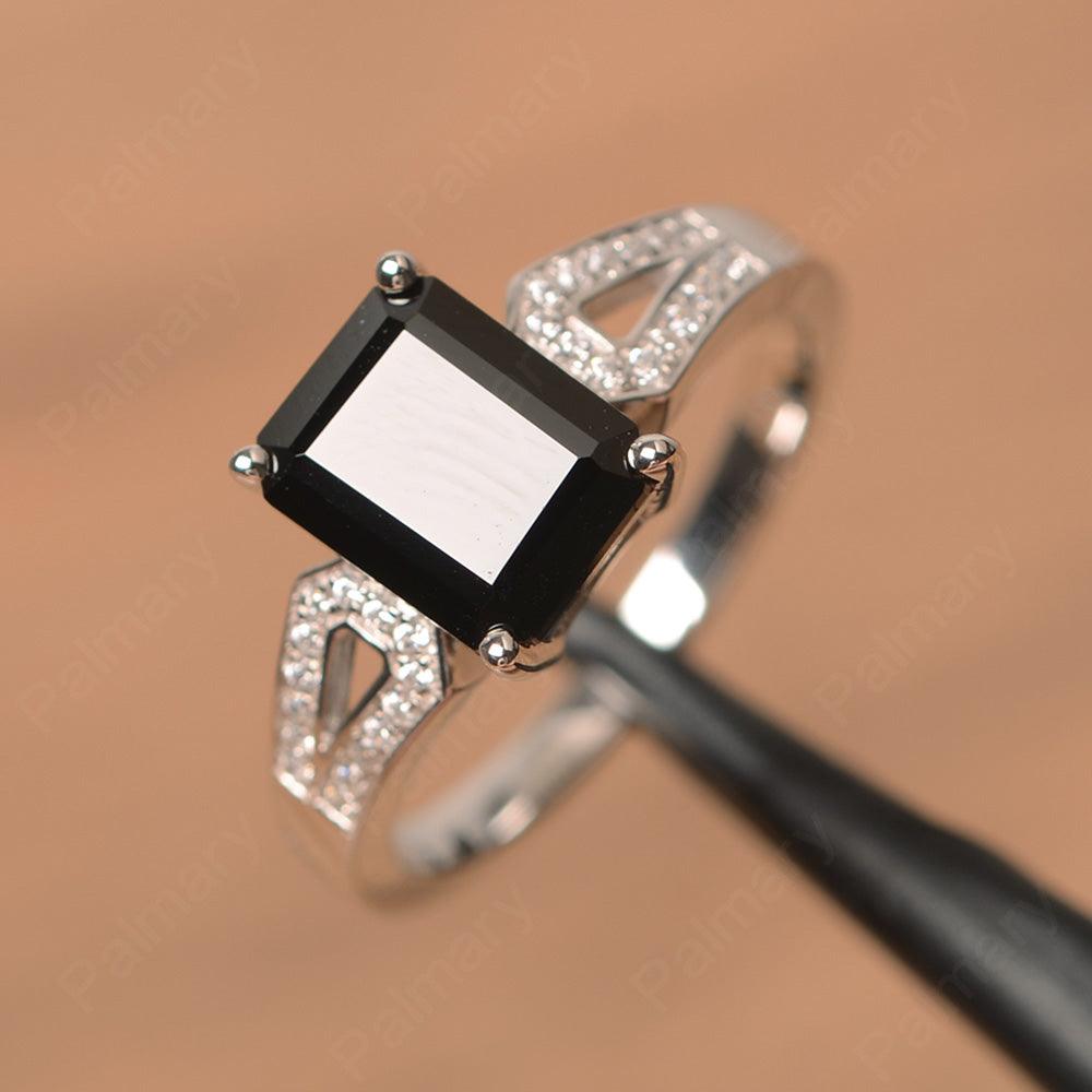Emerald Cut Split Black Spinel Engagement Rings - Palmary