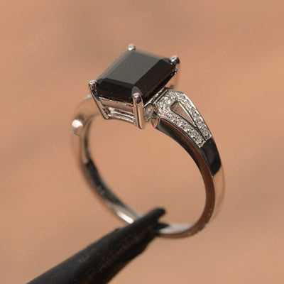 Emerald Cut Split Black Spinel Engagement Rings - Palmary