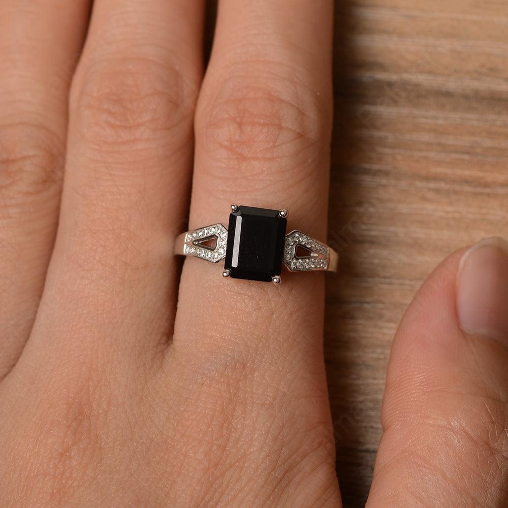 Emerald Cut Split Black Spinel Engagement Rings - Palmary