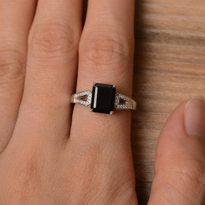 Emerald Cut Split Black Spinel Engagement Rings - Palmary