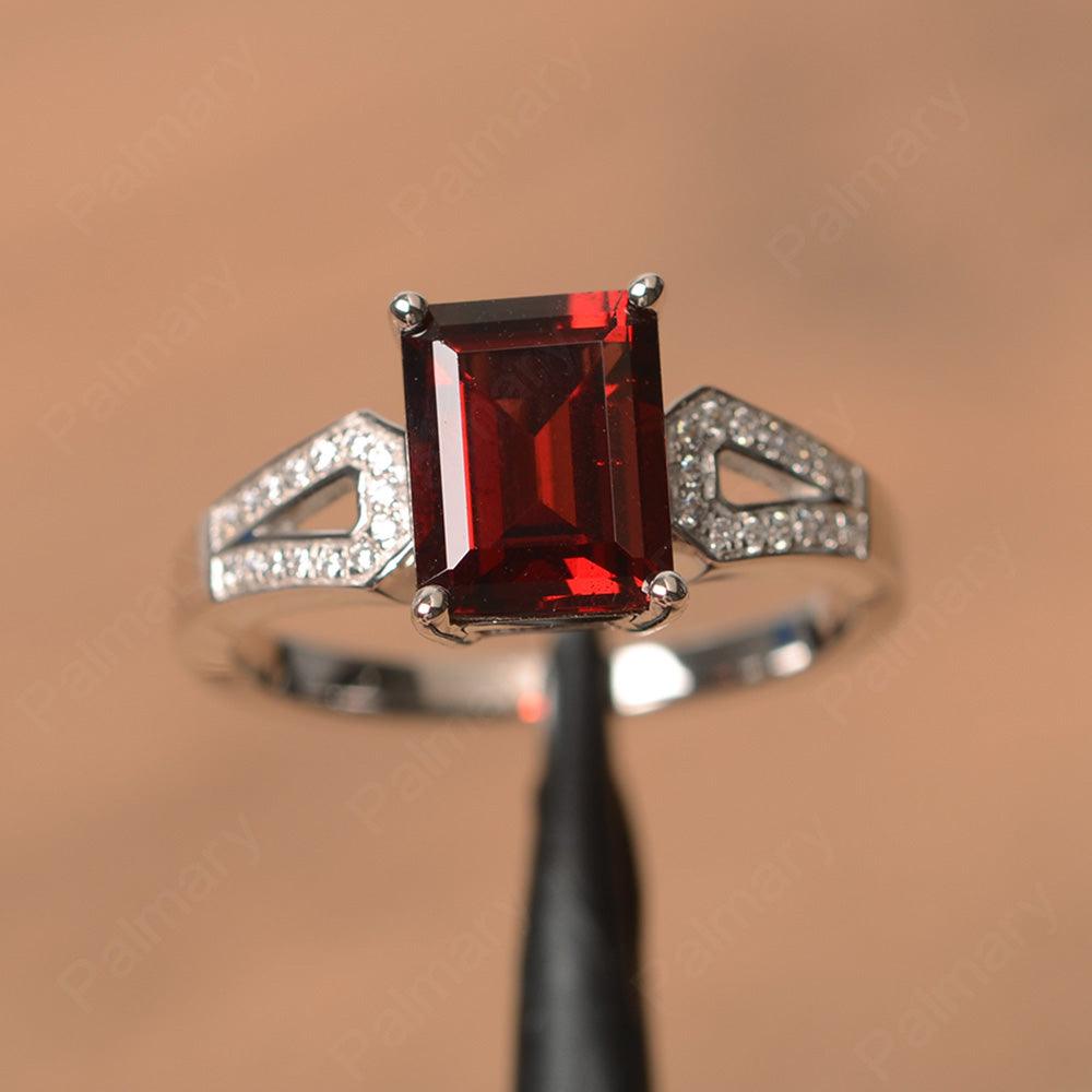 Emerald Cut Split Garnet Engagement Rings - Palmary