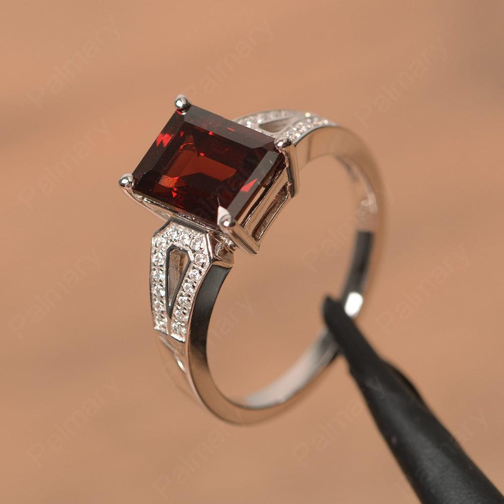 Emerald Cut Split Garnet Engagement Rings - Palmary