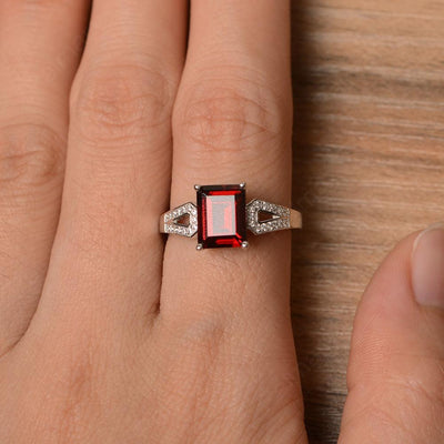 Emerald Cut Split Garnet Engagement Rings - Palmary