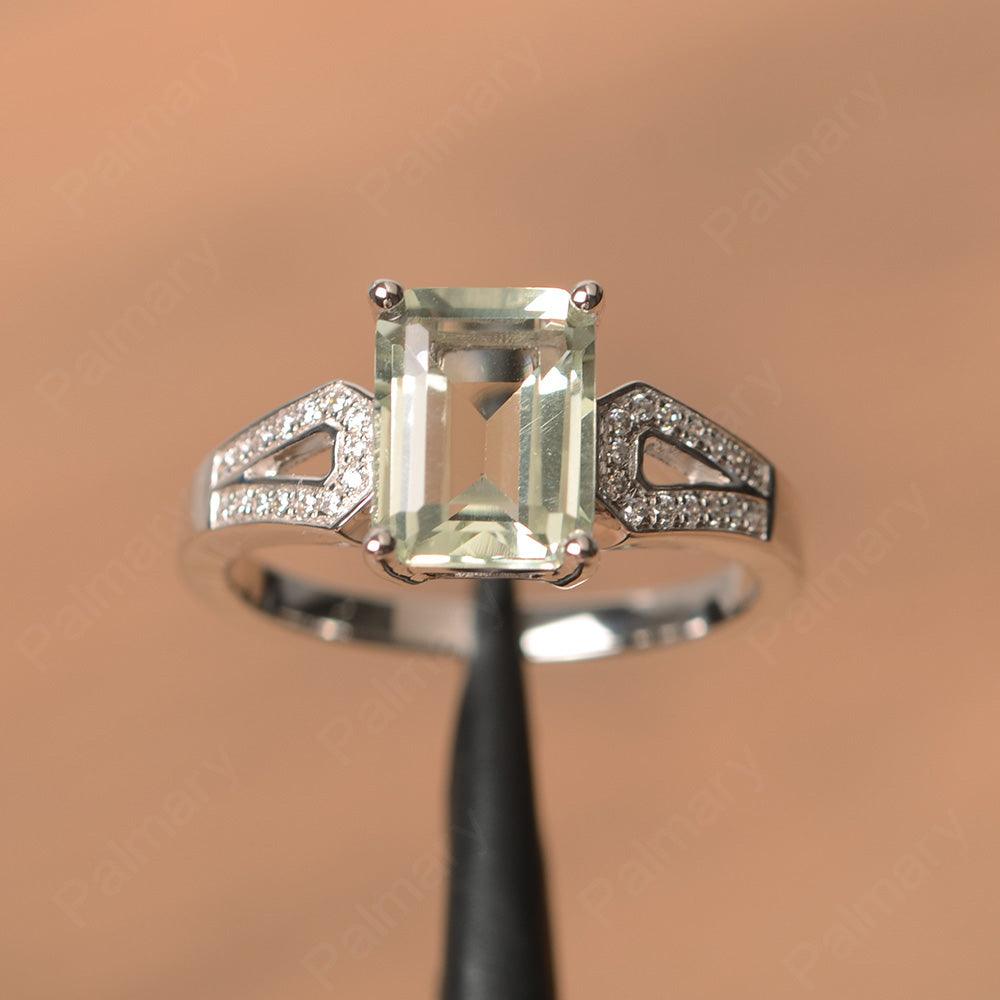 Emerald Cut Split Green Amethyst Engagement Rings - Palmary