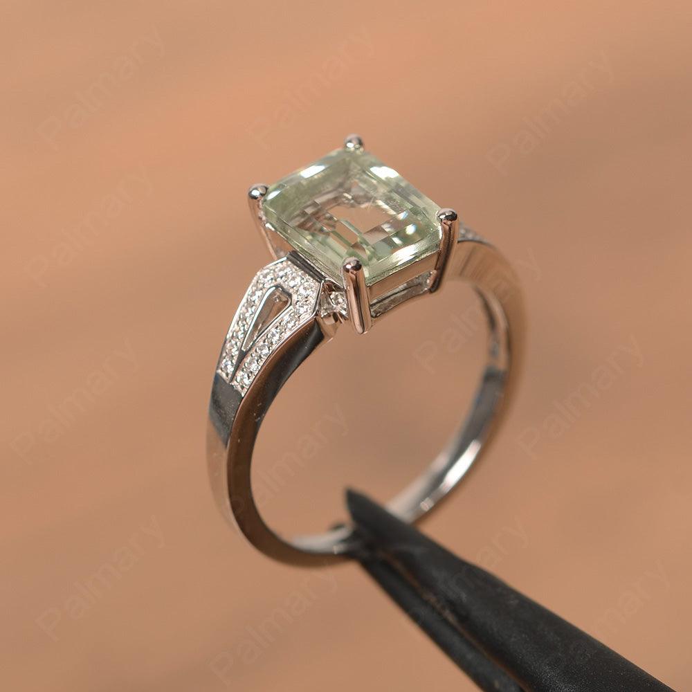 Emerald Cut Split Green Amethyst Engagement Rings - Palmary