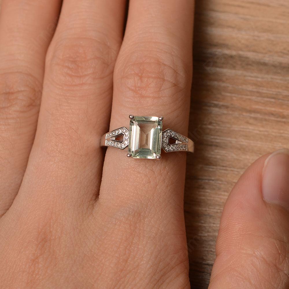 Emerald Cut Split Green Amethyst Engagement Rings - Palmary