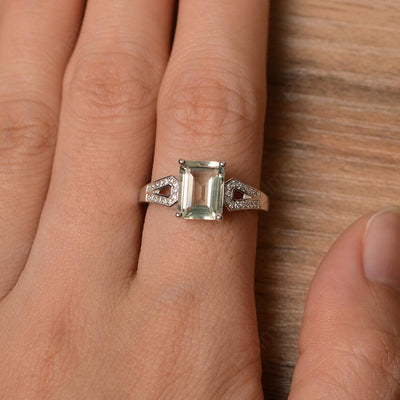 Emerald Cut Split Green Amethyst Engagement Rings - Palmary