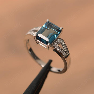 Emerald Cut Split London Blue Topaz Engagement Rings - Palmary