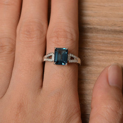 Emerald Cut Split London Blue Topaz Engagement Rings - Palmary