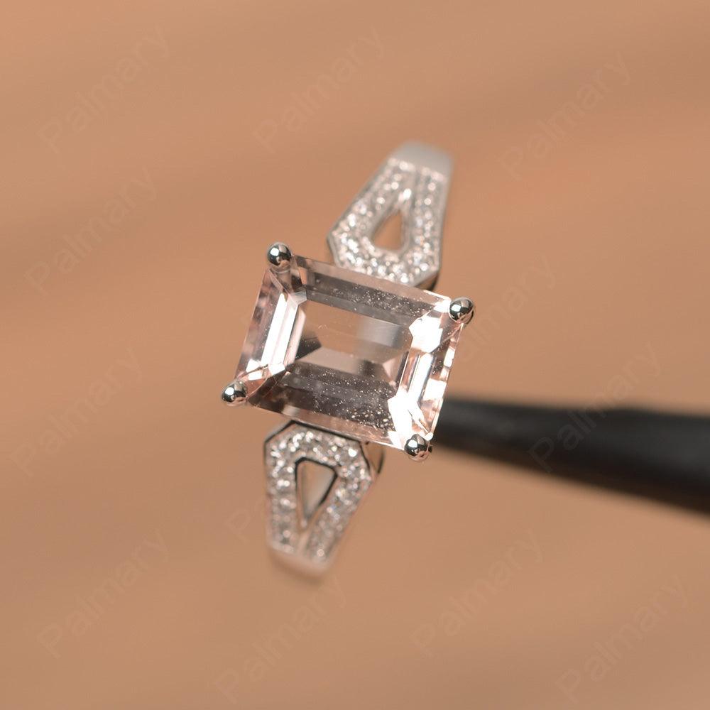 Emerald Cut Split Morganite Engagement Rings - Palmary