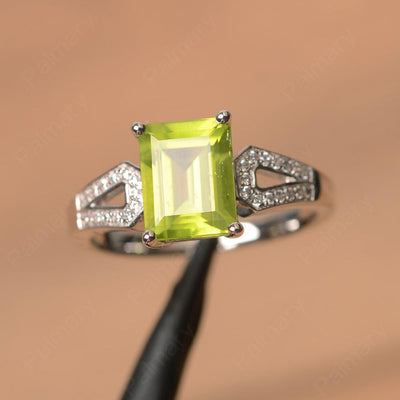 Emerald Cut Split Peridot Engagement Rings - Palmary