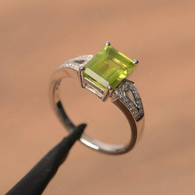 Emerald Cut Split Peridot Engagement Rings - Palmary