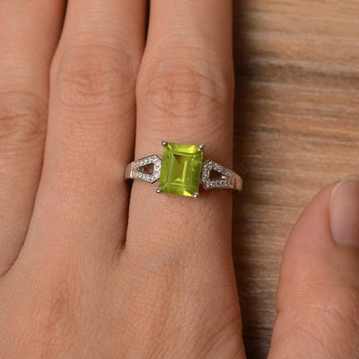 Emerald Cut Split Peridot Engagement Rings - Palmary