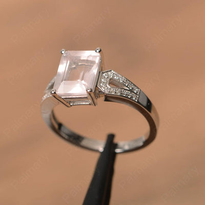 Emerald Cut Split Rose Quartz Engagement Rings - Palmary