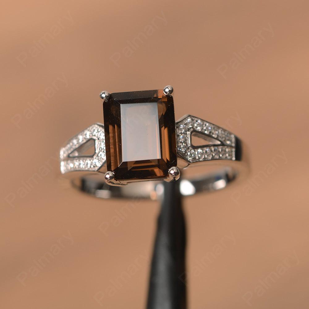 Emerald Cut Split Smoky Quartz  Engagement Rings - Palmary