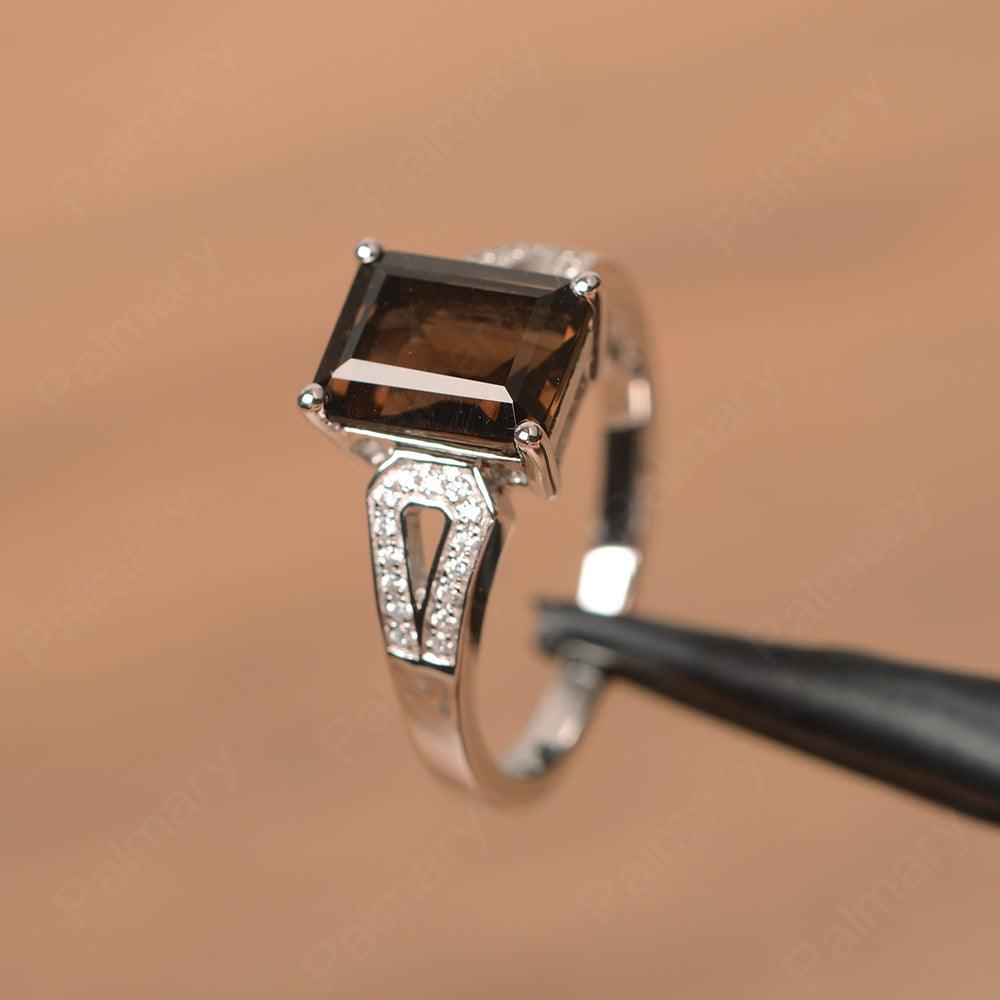 Emerald Cut Split Smoky Quartz  Engagement Rings - Palmary