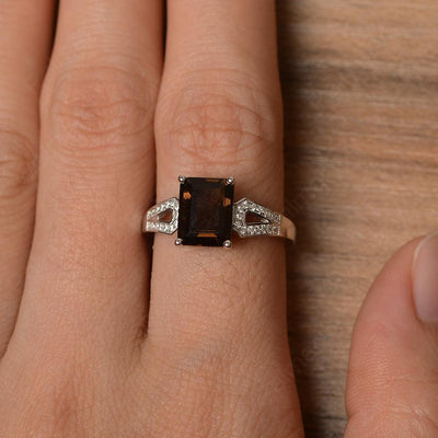 Emerald Cut Split Smoky Quartz  Engagement Rings - Palmary