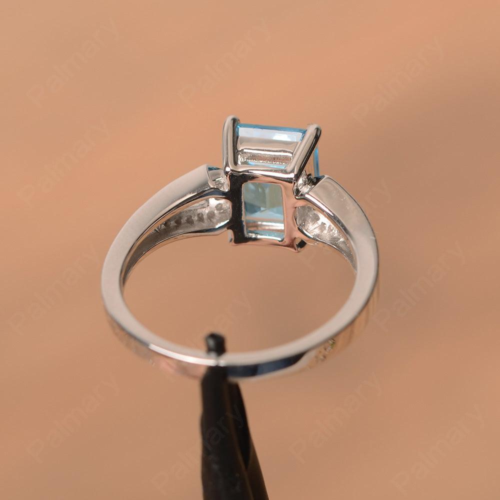 Emerald Cut Split Swiss Blue Topaz Engagement Rings - Palmary