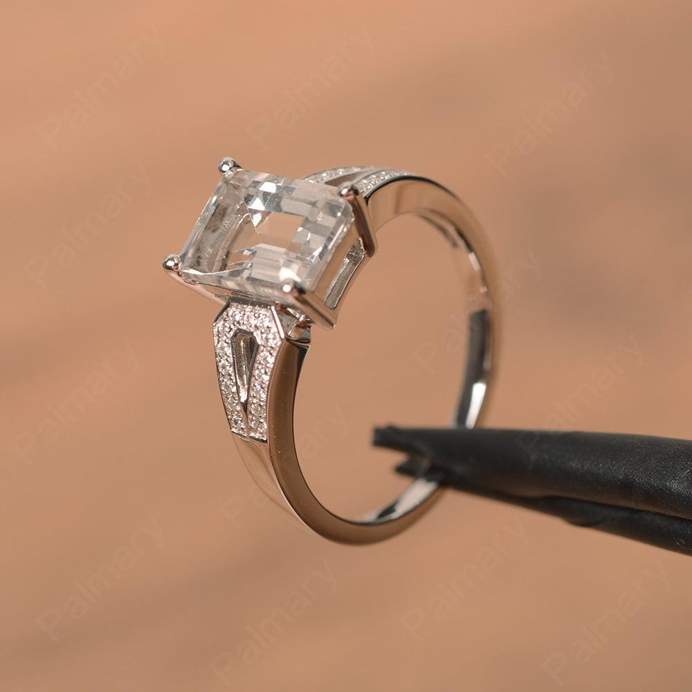 Emerald Cut Split White Topaz Engagement Rings - Palmary