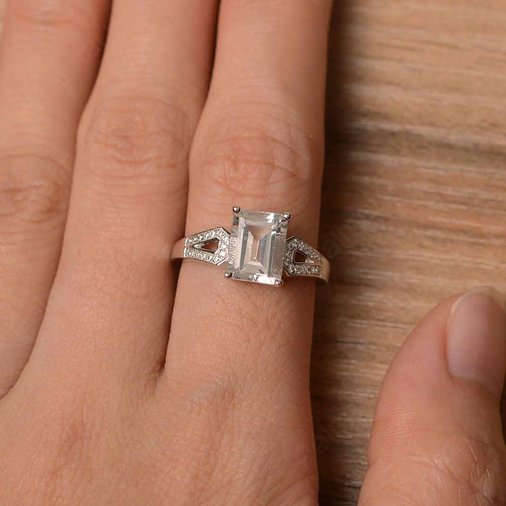 Emerald Cut Split White Topaz Engagement Rings - Palmary