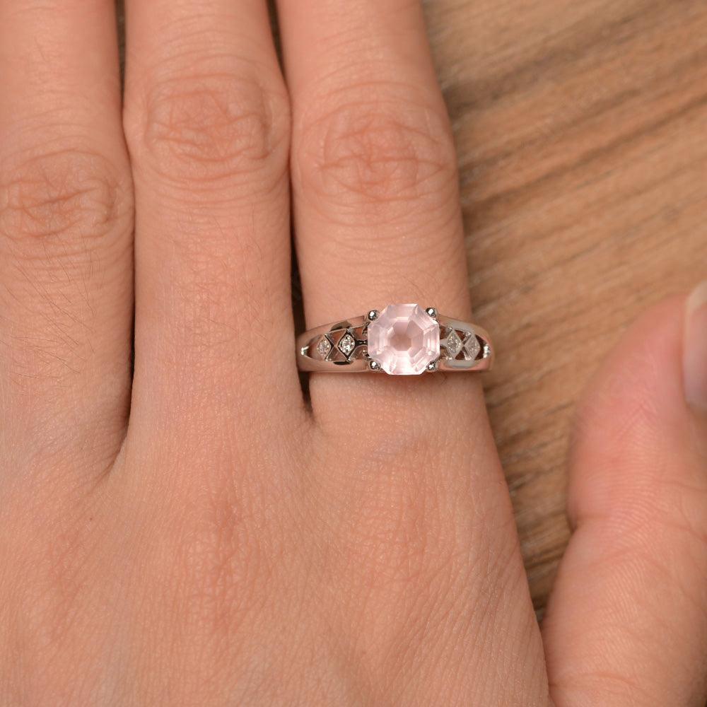Vintage Octagon Cut Rose Quartz Rings - Palmary