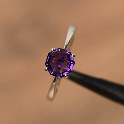 Octagon Shape Amethyst Solitaire Rings - Palmary