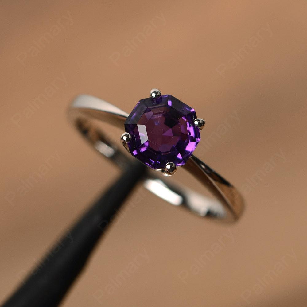 Octagon Shape Amethyst Solitaire Rings - Palmary