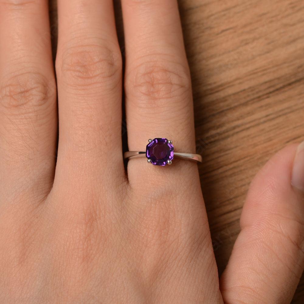 Octagon Shape Amethyst Solitaire Rings - Palmary