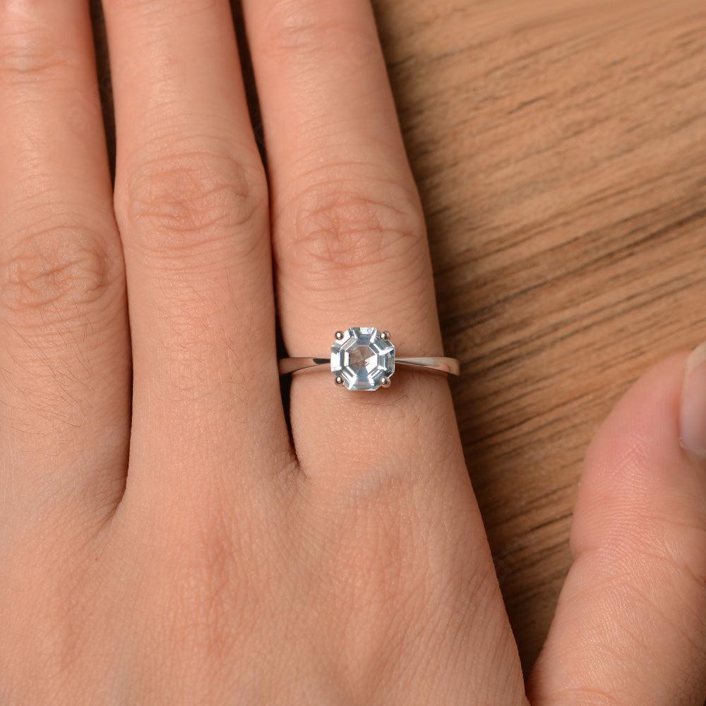 Octagon Shape Aquamarine Solitaire Rings - Palmary