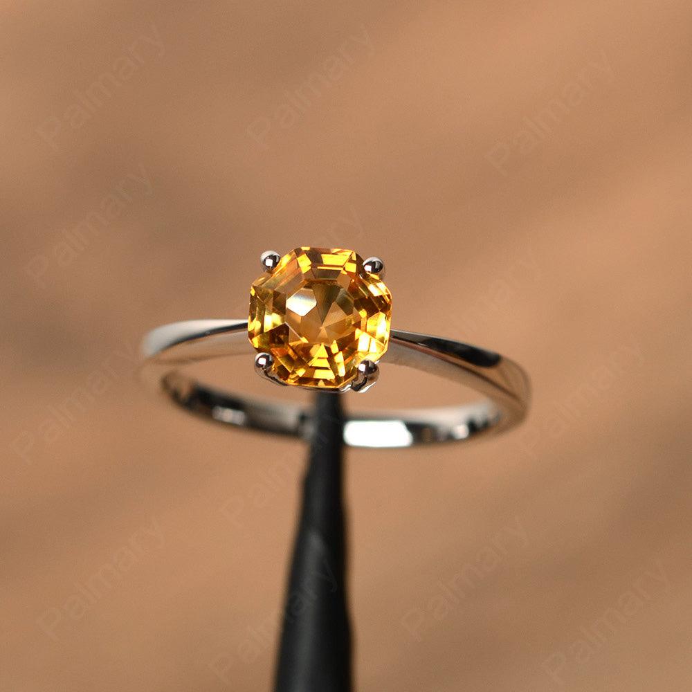 Octagon Shape Citrine Solitaire Rings - Palmary