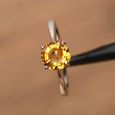 Octagon Shape Citrine Solitaire Rings - Palmary