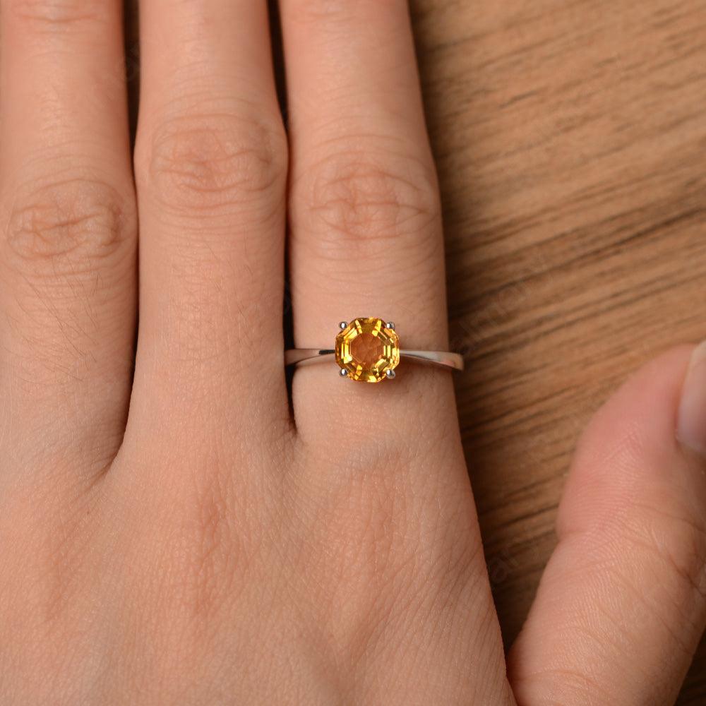 Octagon Shape Citrine Solitaire Rings - Palmary