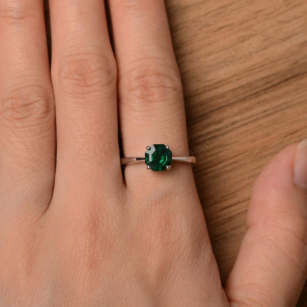 Octagon Shape Emerald Solitaire Rings - Palmary
