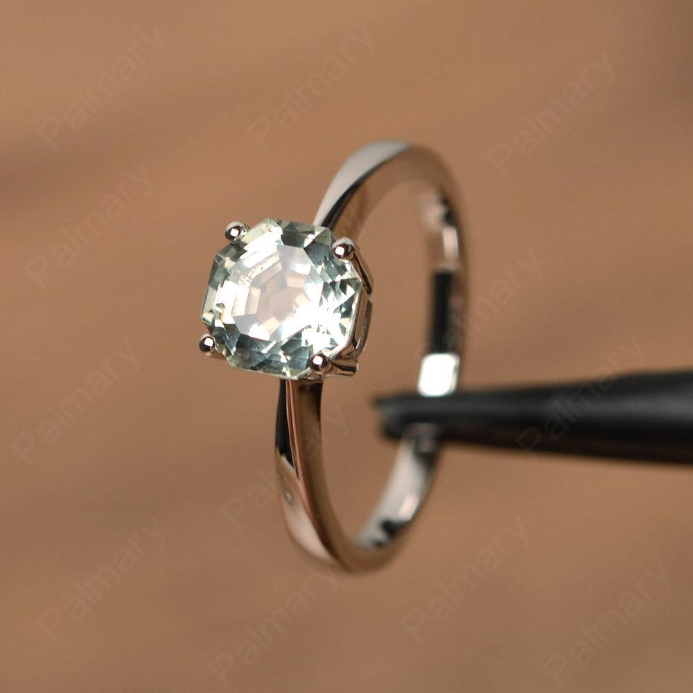 Octagon Shape Green Amethyst Solitaire Rings - Palmary