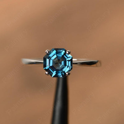 Octagon Shape London Blue Topaz Solitaire Rings - Palmary