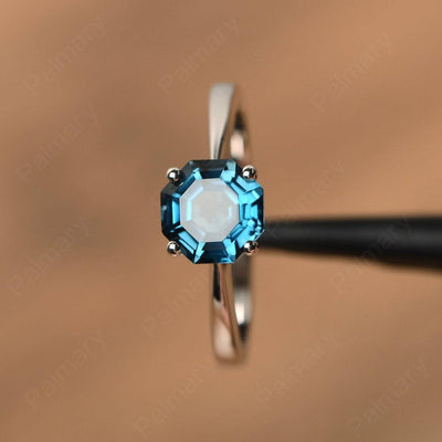 Octagon Shape London Blue Topaz Solitaire Rings - Palmary