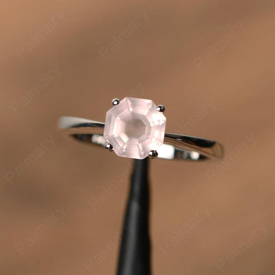 Octagon Shape Rose Quartz Solitaire Rings - Palmary