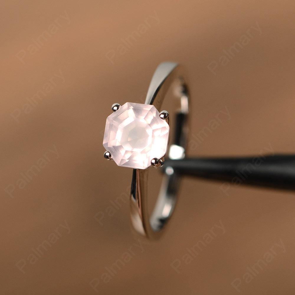 Octagon Shape Rose Quartz Solitaire Rings - Palmary